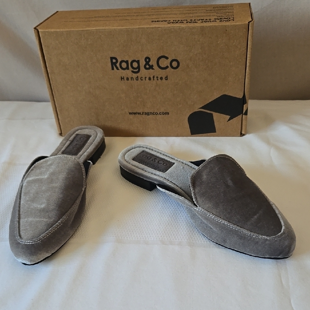 Rag & Co Gray Velvet Mules